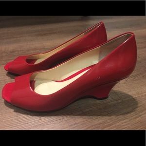 Easy Spirit Red Patent Leather Open Toe Heels 7.5